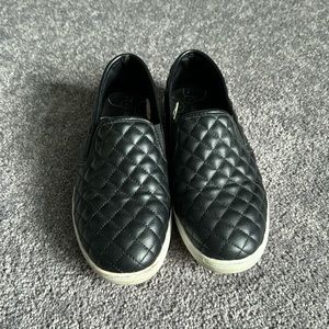 Black Faux Leather Quilted Sneakers